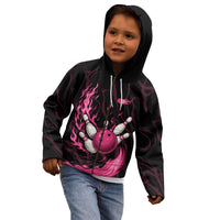 Pink Flaming Bowling Ball and Pins Kid Hoodie with Lightning Effect Graphic Design - Wonder Print Shop