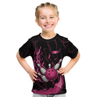 Pink Flaming Bowling Ball and Pins Kid T Shirt with Lightning Effect Graphic Design - Wonder Print Shop