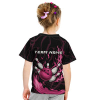 Pink Flaming Bowling Ball and Pins Kid T Shirt with Lightning Effect Graphic Design - Wonder Print Shop