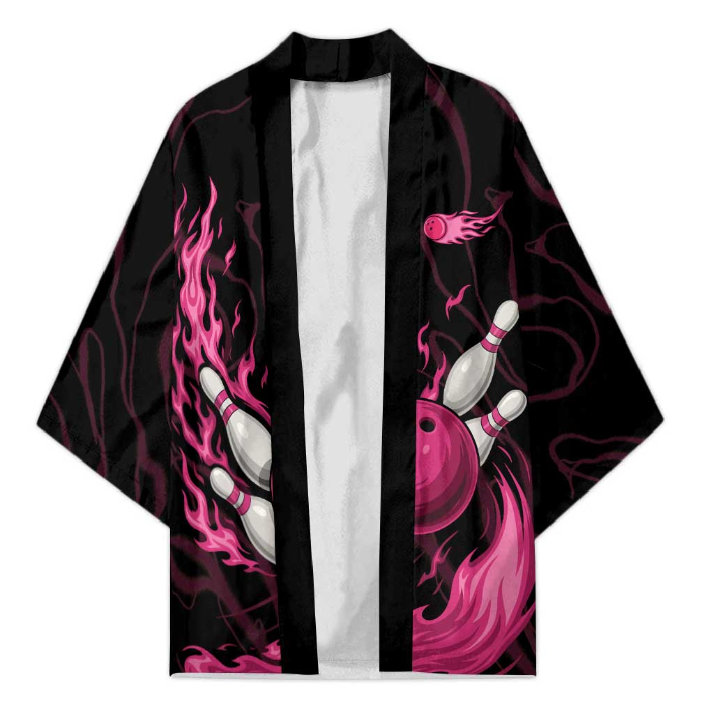 Pink Flaming Bowling Ball and Pins Kimono with Lightning Effect Graphic Design - Wonder Print Shop