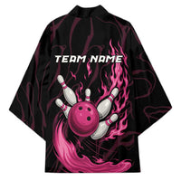 Pink Flaming Bowling Ball and Pins Kimono with Lightning Effect Graphic Design - Wonder Print Shop