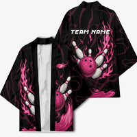 Pink Flaming Bowling Ball and Pins Kimono with Lightning Effect Graphic Design - Wonder Print Shop