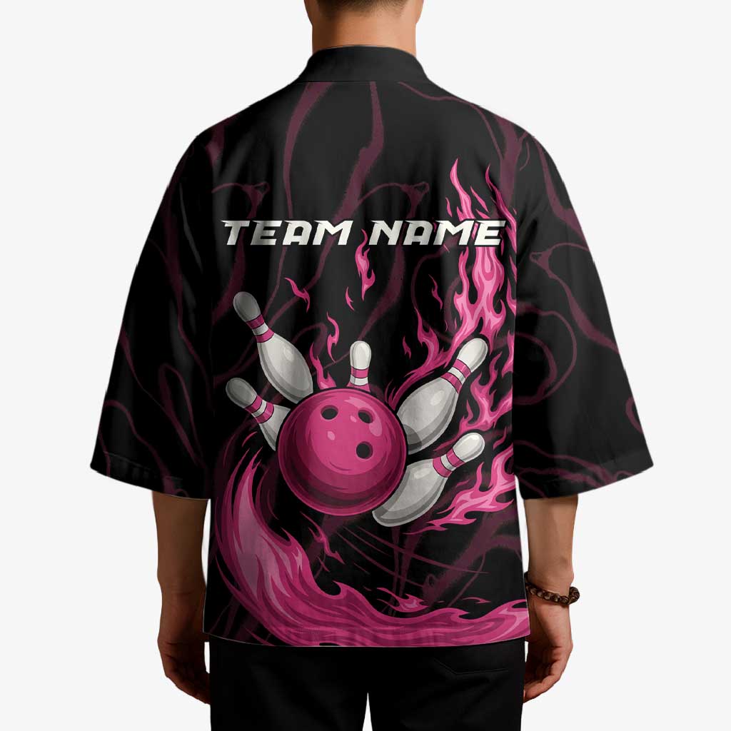 Pink Flaming Bowling Ball and Pins Kimono with Lightning Effect Graphic Design - Wonder Print Shop