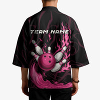 Pink Flaming Bowling Ball and Pins Kimono with Lightning Effect Graphic Design - Wonder Print Shop