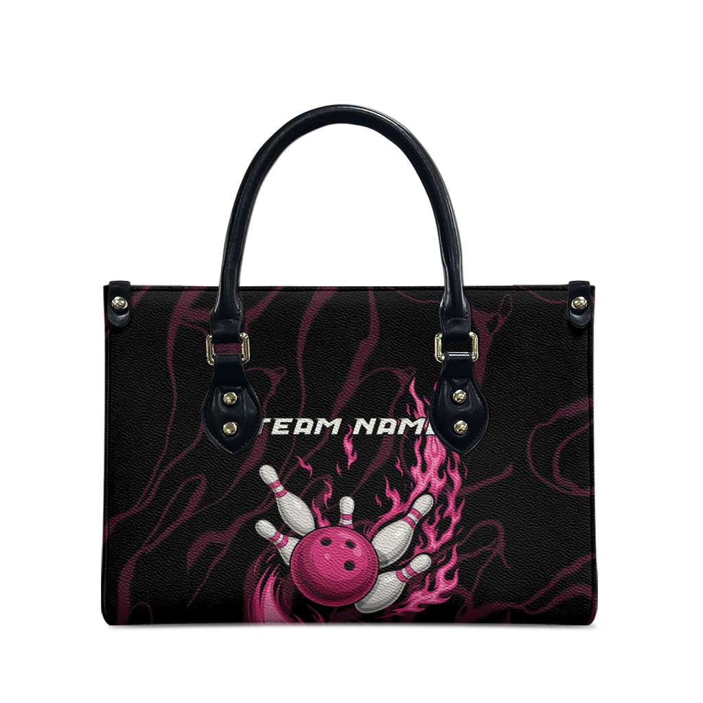 Pink Flaming Bowling Ball and Pins Leather Bag with Lightning Effect Graphic Design - Wonder Print Shop