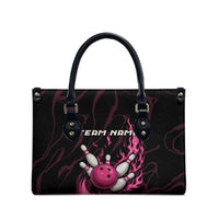 Pink Flaming Bowling Ball and Pins Leather Bag with Lightning Effect Graphic Design - Wonder Print Shop