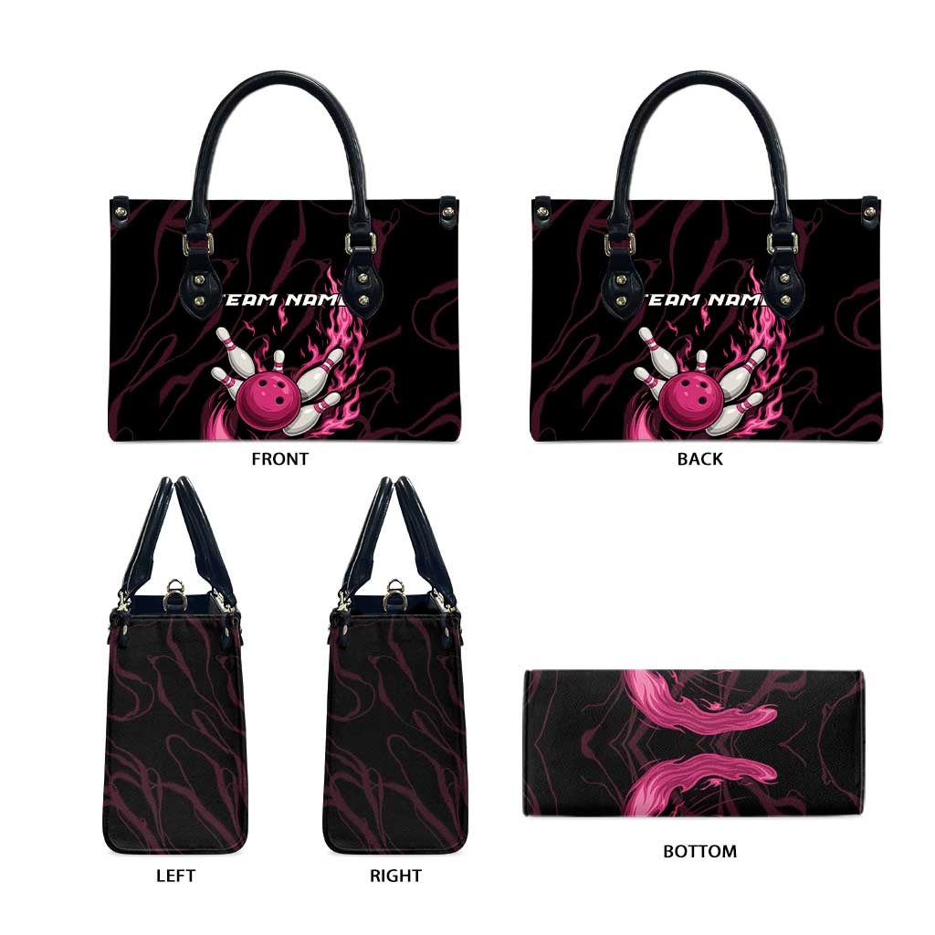 Pink Flaming Bowling Ball and Pins Leather Bag with Lightning Effect Graphic Design - Wonder Print Shop