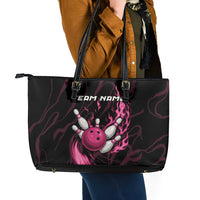 Pink Flaming Bowling Ball and Pins Leather Tote Bag with Lightning Effect Graphic Design - Wonder Print Shop