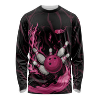 Pink Flaming Bowling Ball and Pins Long Sleeve Shirt with Lightning Effect Graphic Design - Wonder Print Shop