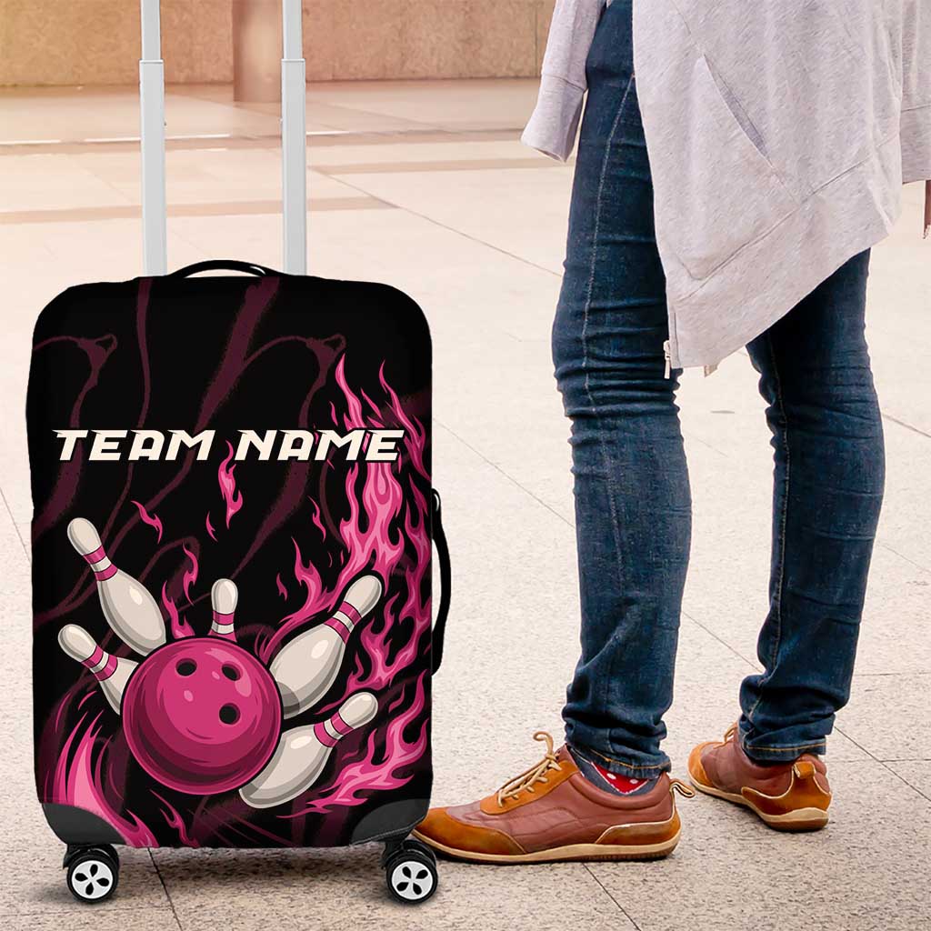 Pink Flaming Bowling Ball and Pins Luggage Cover with Lightning Effect Graphic Design - Wonder Print Shop