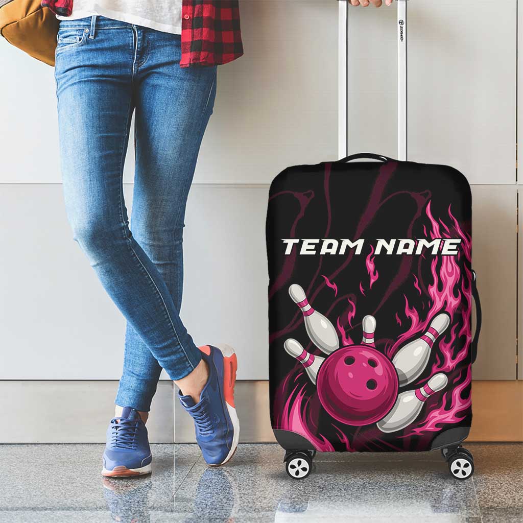 Pink Flaming Bowling Ball and Pins Luggage Cover with Lightning Effect Graphic Design - Wonder Print Shop