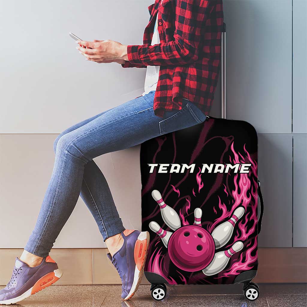 Pink Flaming Bowling Ball and Pins Luggage Cover with Lightning Effect Graphic Design - Wonder Print Shop