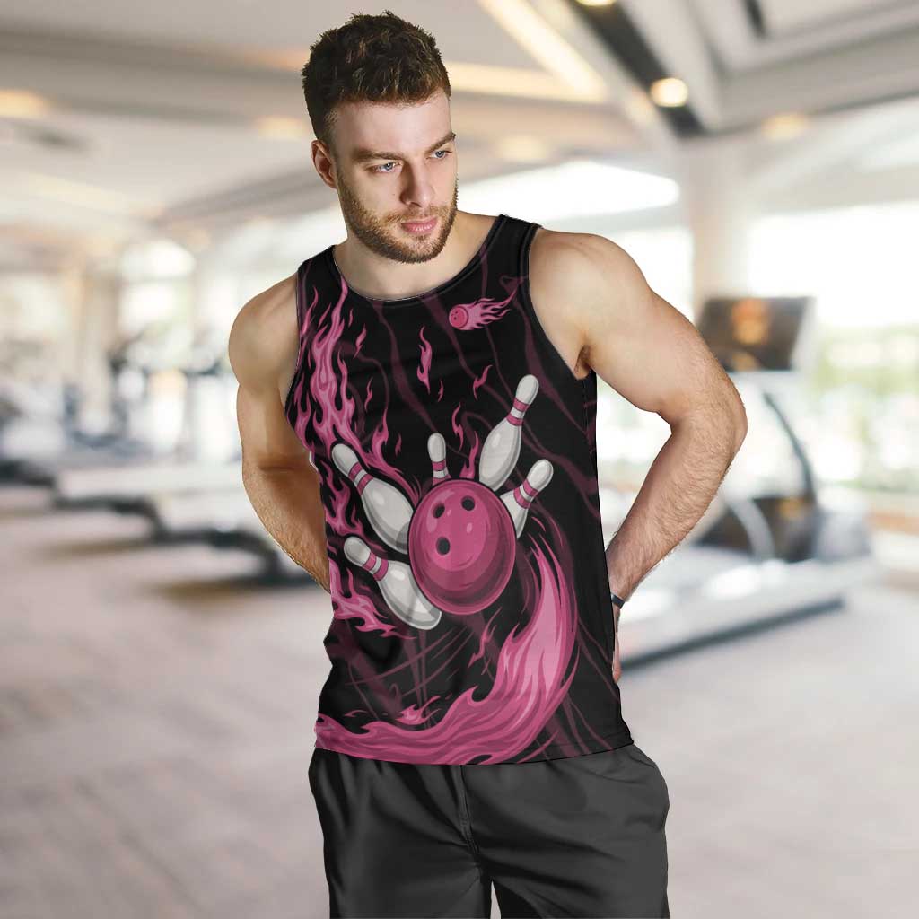 Pink Flaming Bowling Ball and Pins Men Tank Top with Lightning Effect Graphic Design - Wonder Print Shop