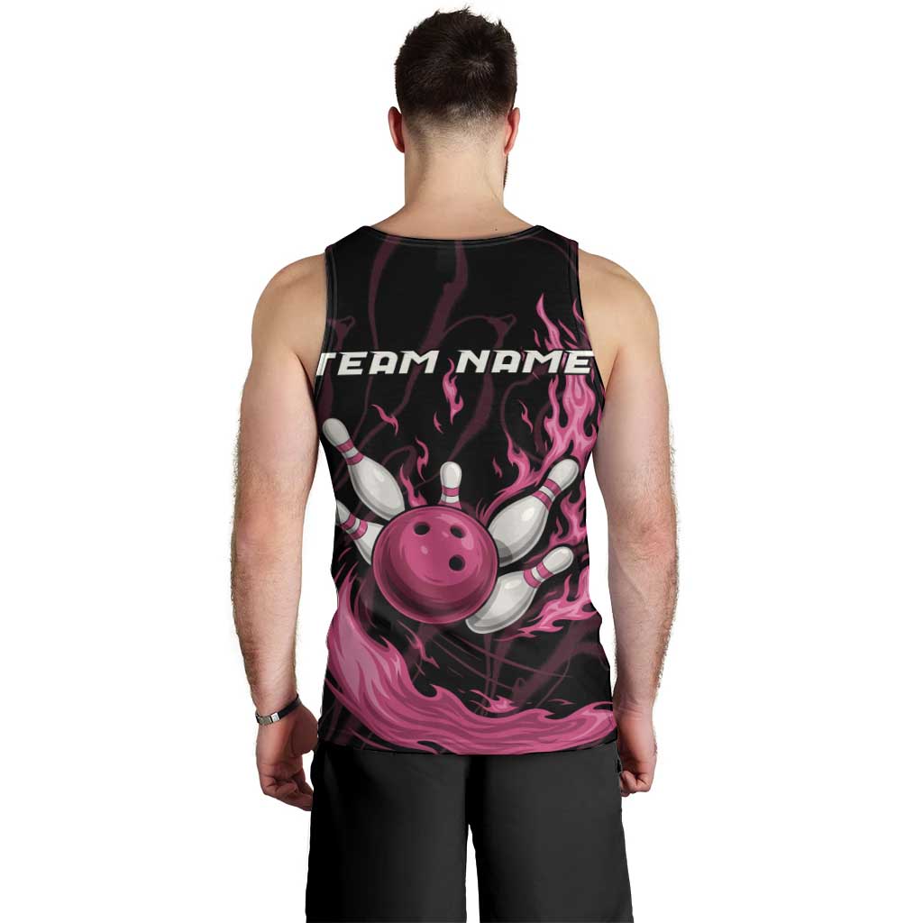 Pink Flaming Bowling Ball and Pins Men Tank Top with Lightning Effect Graphic Design - Wonder Print Shop