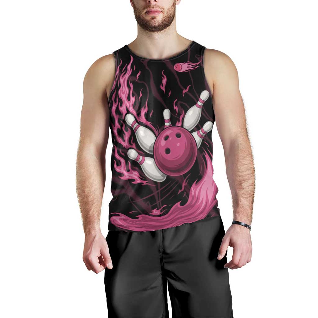 Pink Flaming Bowling Ball and Pins Men Tank Top with Lightning Effect Graphic Design - Wonder Print Shop