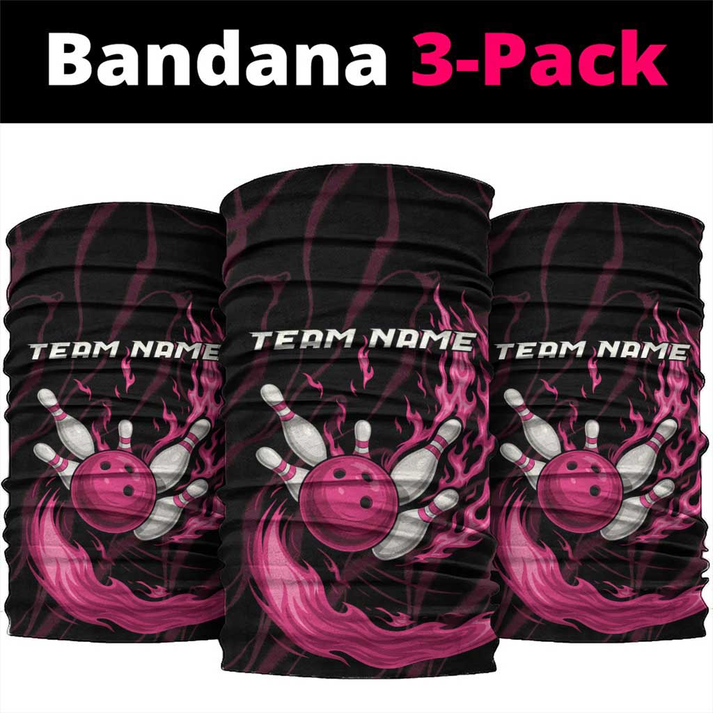 Pink Flaming Bowling Ball and Pins Neck Gaiter with Lightning Effect Graphic Design TS04