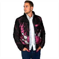 Pink Flaming Bowling Ball and Pins Padded Jacket with Lightning Effect Graphic Design - Wonder Print Shop