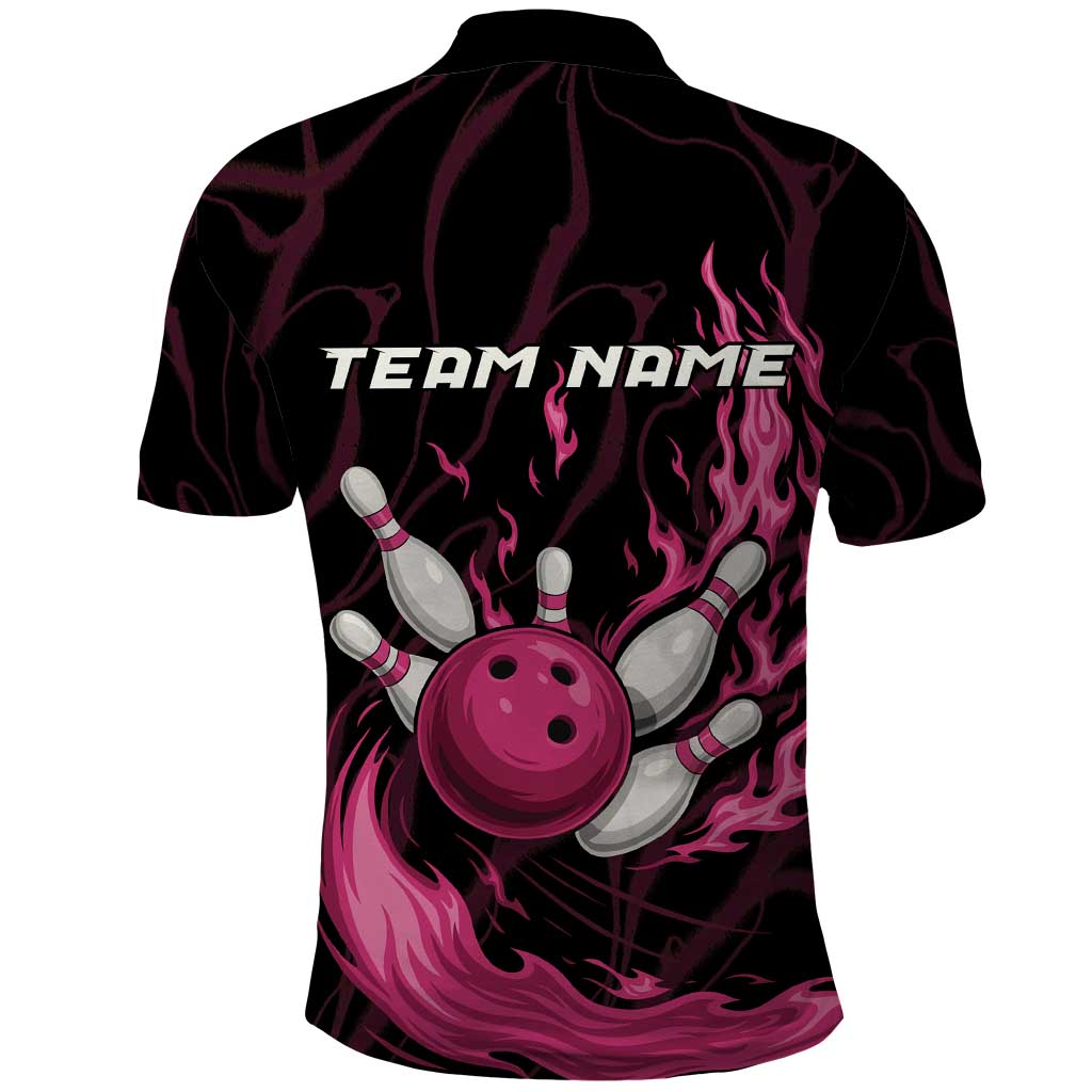 Pink Flaming Bowling Ball and Pins Polo Shirt with Lightning Effect Graphic Design - Wonder Print Shop