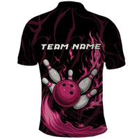 Pink Flaming Bowling Ball and Pins Polo Shirt with Lightning Effect Graphic Design - Wonder Print Shop