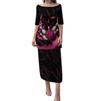 Pink Flaming Bowling Ball and Pins Puletasi with Lightning Effect Graphic Design - Wonder Print Shop