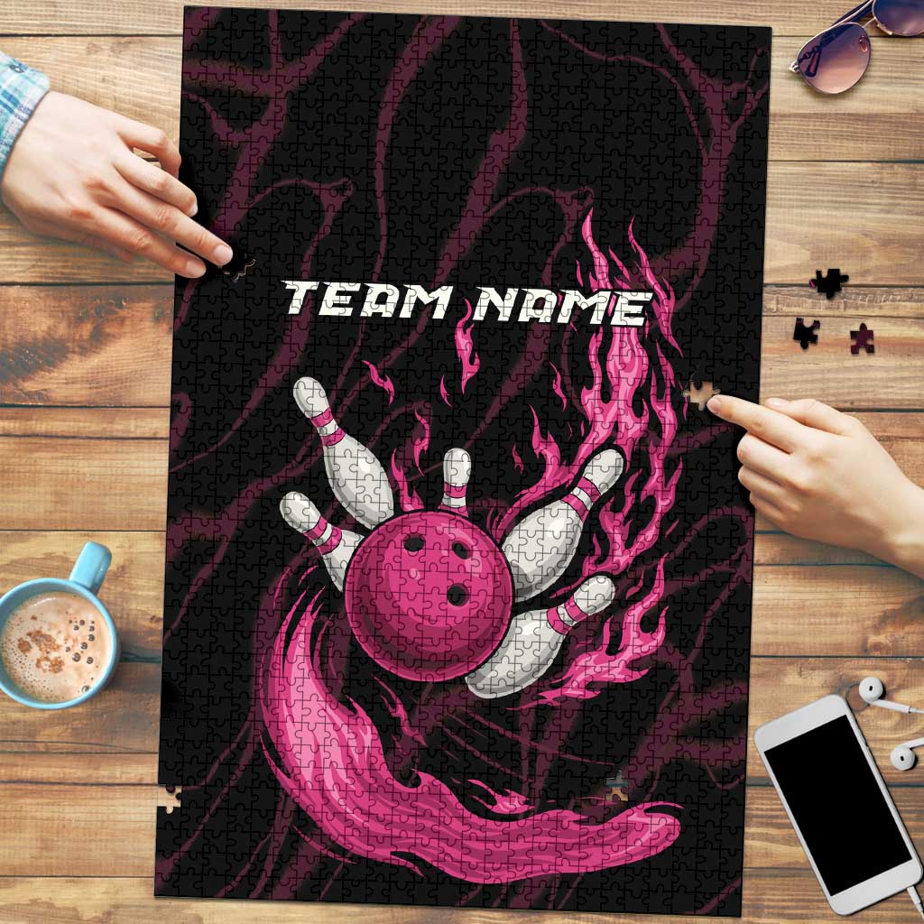 Pink Flaming Bowling Ball and Pins Puzzle with Lightning Effect Graphic Design - Wonder Print Shop
