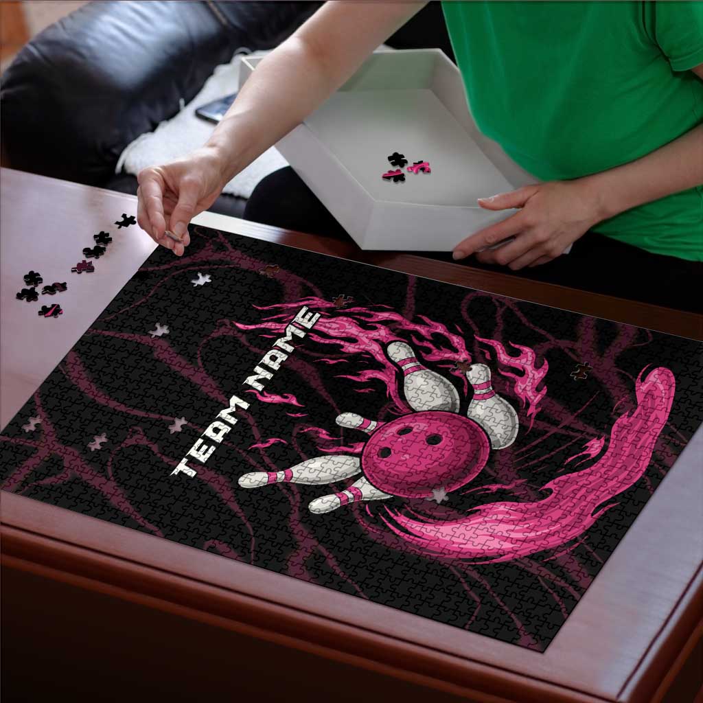 Pink Flaming Bowling Ball and Pins Puzzle with Lightning Effect Graphic Design - Wonder Print Shop