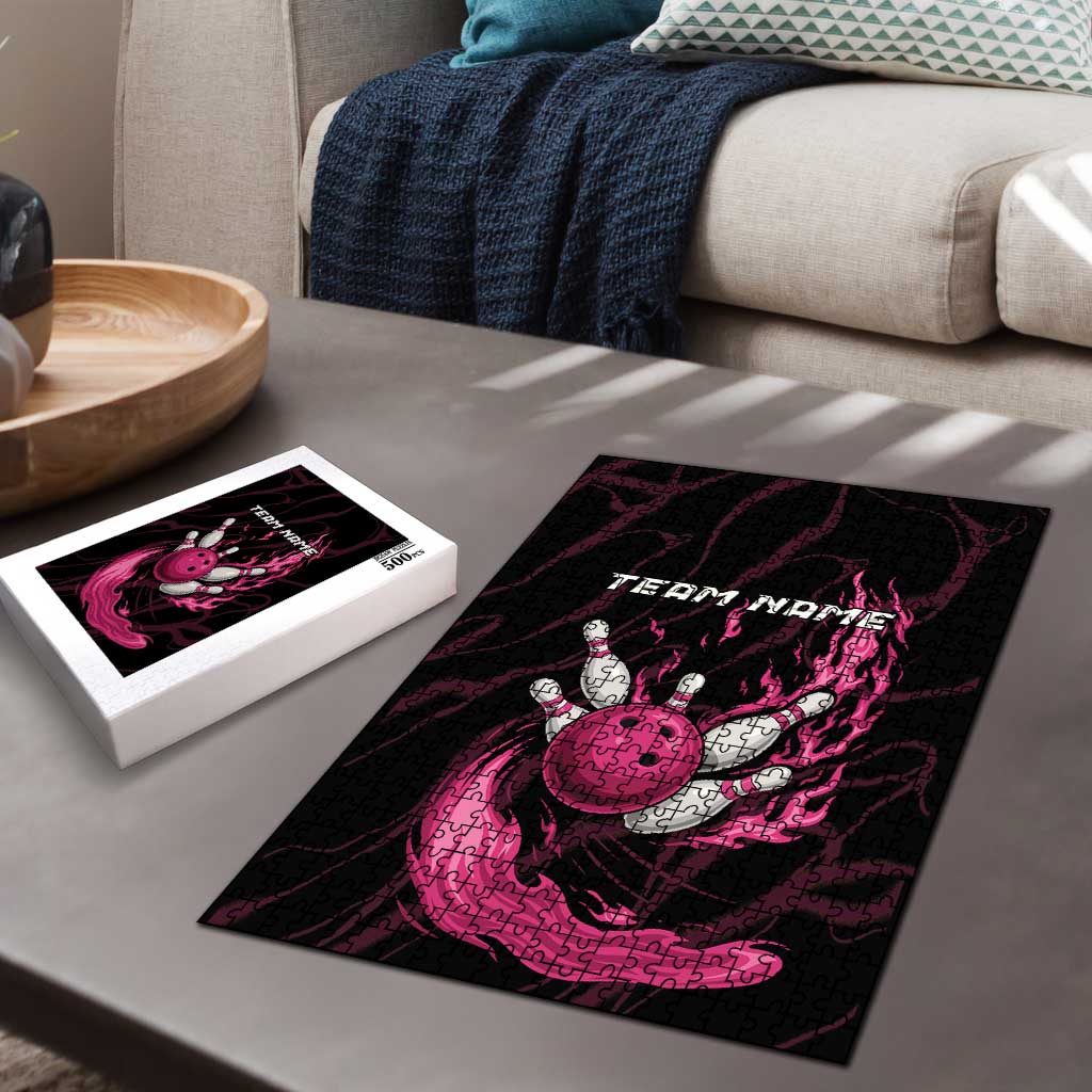 Pink Flaming Bowling Ball and Pins Puzzle with Lightning Effect Graphic Design - Wonder Print Shop