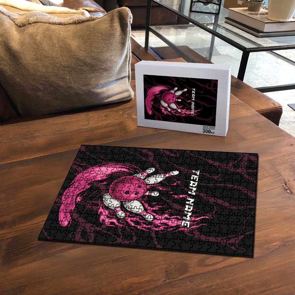 Pink Flaming Bowling Ball and Pins Puzzle with Lightning Effect Graphic Design - Wonder Print Shop