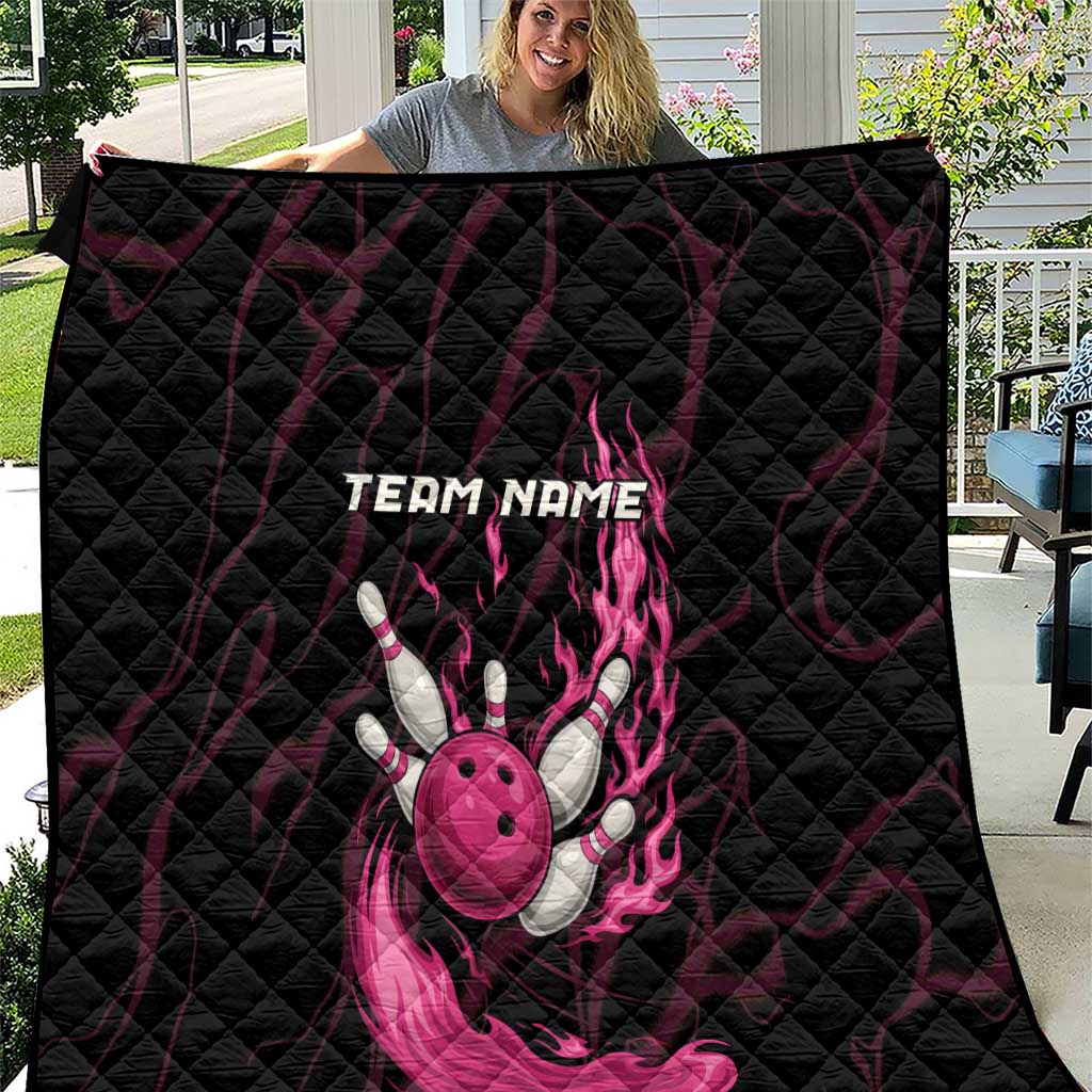 Pink Flaming Bowling Ball and Pins Quilt with Lightning Effect Graphic Design - Wonder Print Shop