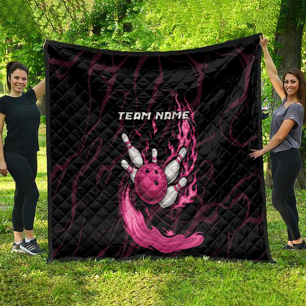 Pink Flaming Bowling Ball and Pins Quilt with Lightning Effect Graphic Design - Wonder Print Shop