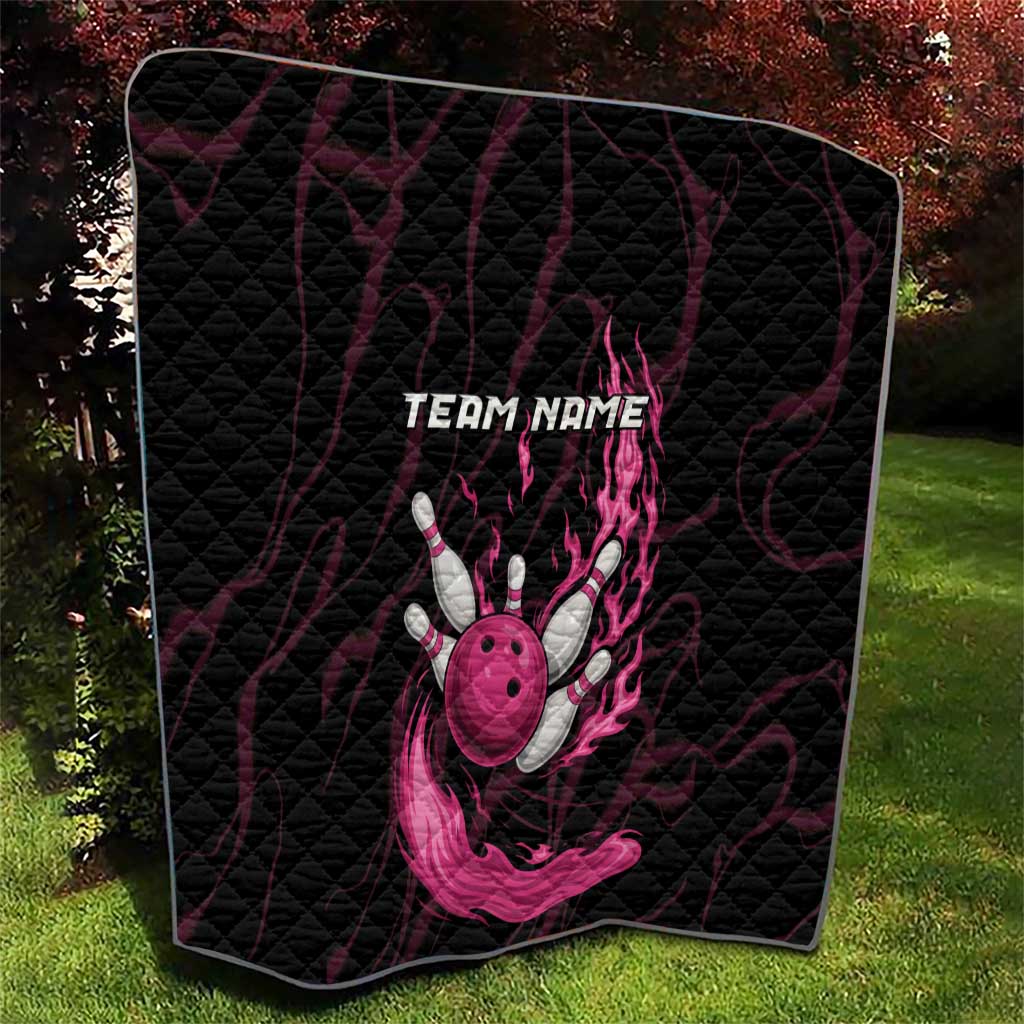 Pink Flaming Bowling Ball and Pins Quilt with Lightning Effect Graphic Design - Wonder Print Shop