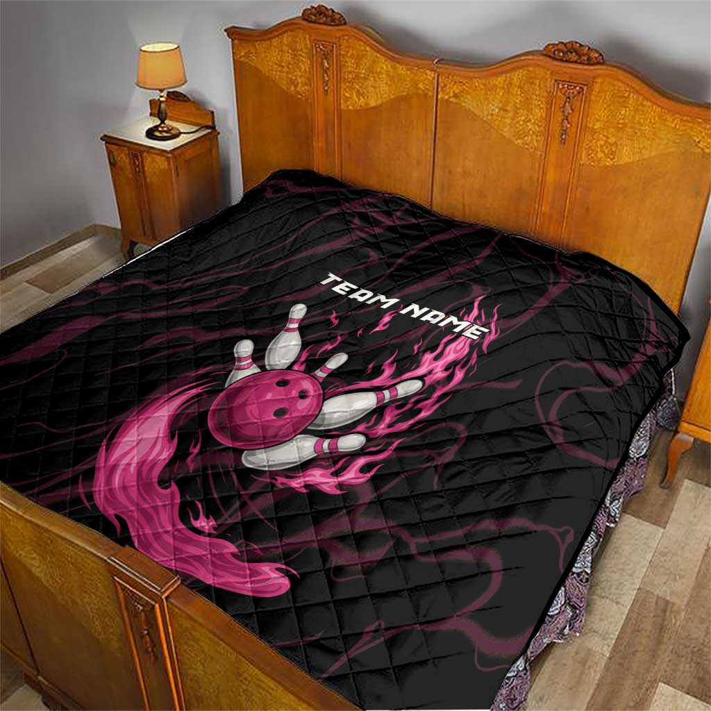 Pink Flaming Bowling Ball and Pins Quilt with Lightning Effect Graphic Design - Wonder Print Shop