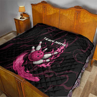 Pink Flaming Bowling Ball and Pins Quilt with Lightning Effect Graphic Design - Wonder Print Shop