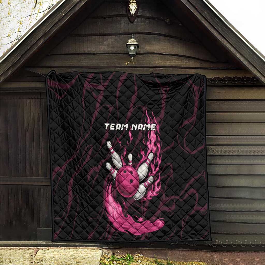 Pink Flaming Bowling Ball and Pins Quilt with Lightning Effect Graphic Design - Wonder Print Shop