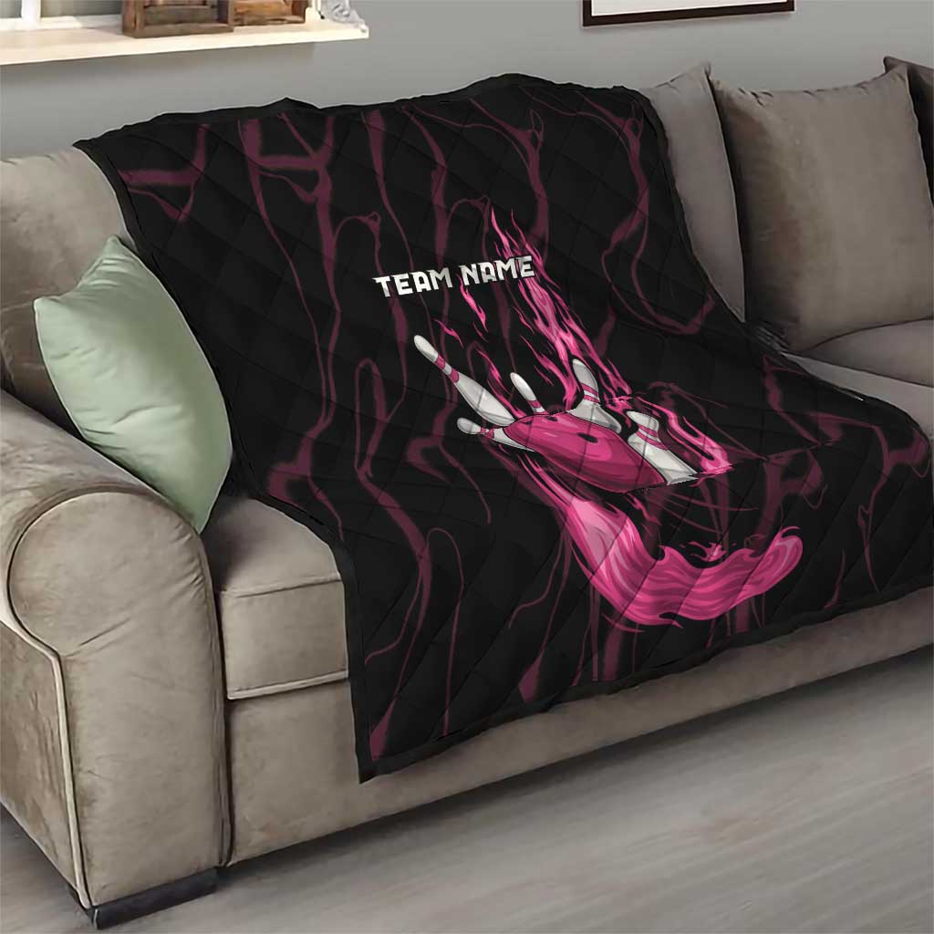 Pink Flaming Bowling Ball and Pins Quilt with Lightning Effect Graphic Design - Wonder Print Shop