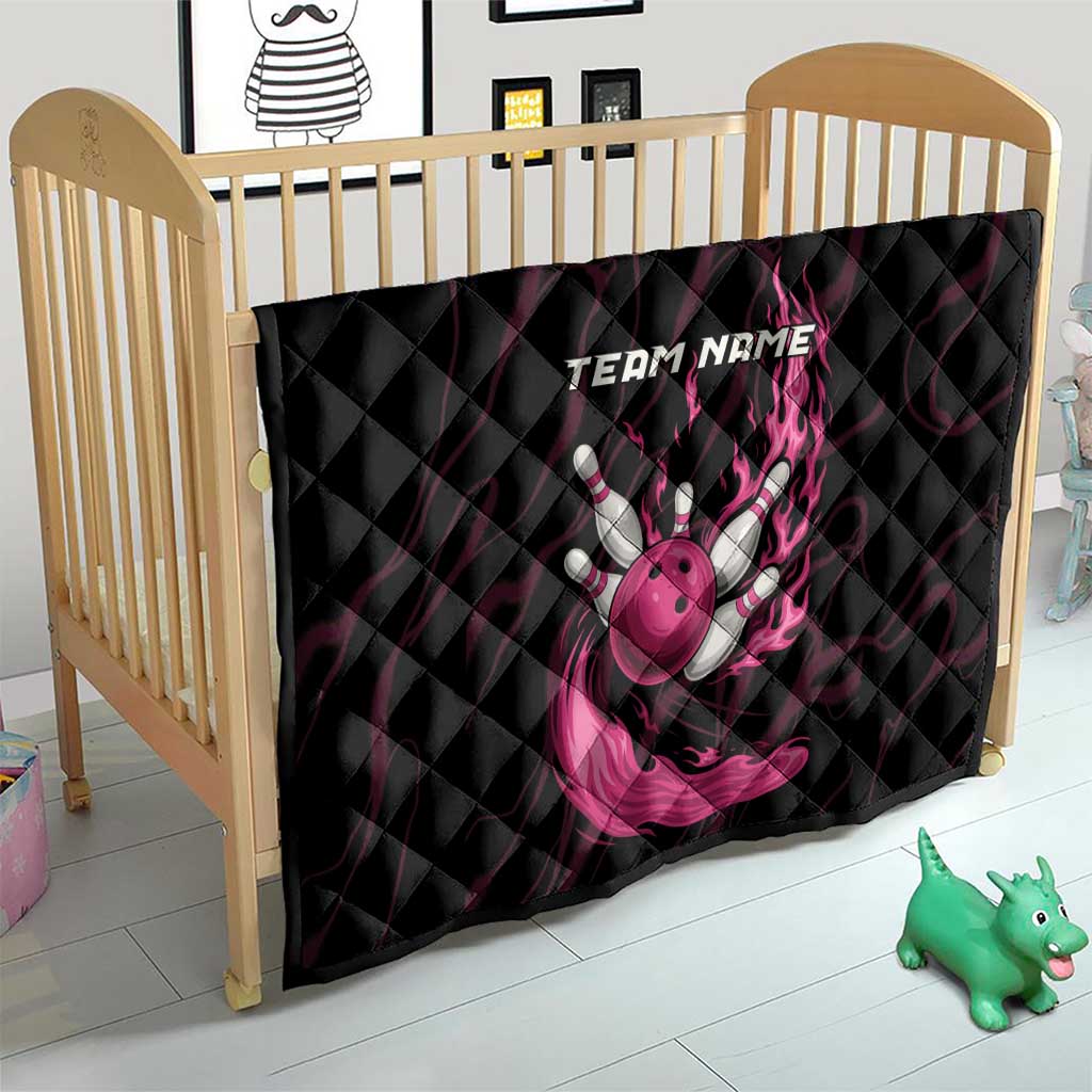 Pink Flaming Bowling Ball and Pins Quilt with Lightning Effect Graphic Design - Wonder Print Shop