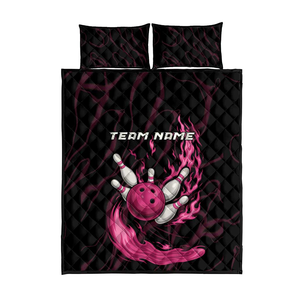Pink Flaming Bowling Ball and Pins Quilt Bed Set with Lightning Effect Graphic Design - Wonder Print Shop