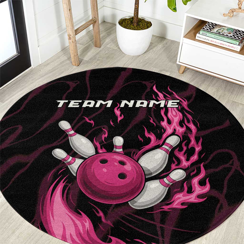 Pink Flaming Bowling Ball and Pins Round Carpet with Lightning Effect Graphic Design - Wonder Print Shop