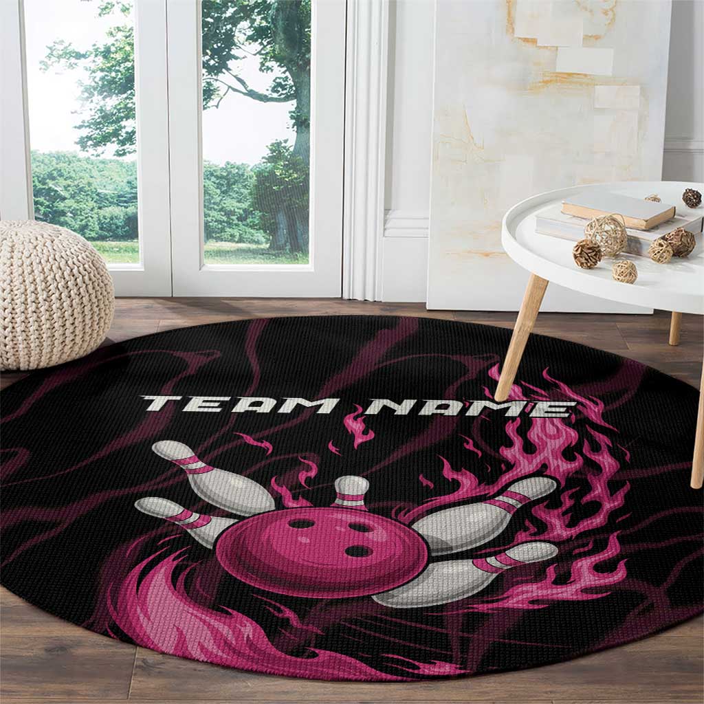 Pink Flaming Bowling Ball and Pins Round Carpet with Lightning Effect Graphic Design - Wonder Print Shop