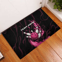 Pink Flaming Bowling Ball and Pins Rubber Doormat with Lightning Effect Graphic Design - Wonder Print Shop