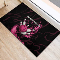 Pink Flaming Bowling Ball and Pins Rubber Doormat with Lightning Effect Graphic Design - Wonder Print Shop