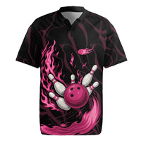 Pink Flaming Bowling Ball and Pins Rugby Jersey with Lightning Effect Graphic Design - Wonder Print Shop