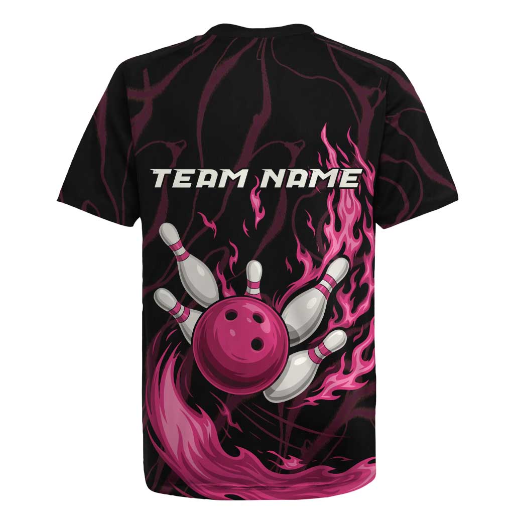 Pink Flaming Bowling Ball and Pins Rugby Jersey with Lightning Effect Graphic Design - Wonder Print Shop