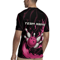 Pink Flaming Bowling Ball and Pins Rugby Jersey with Lightning Effect Graphic Design - Wonder Print Shop