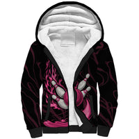 Pink Flaming Bowling Ball and Pins Sherpa Hoodie with Lightning Effect Graphic Design - Wonder Print Shop