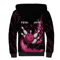 Pink Flaming Bowling Ball and Pins Sherpa Hoodie with Lightning Effect Graphic Design - Wonder Print Shop