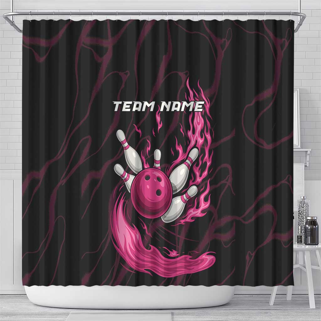 Pink Flaming Bowling Ball and Pins Shower Curtain with Lightning Effect Graphic Design - Wonder Print Shop