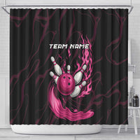 Pink Flaming Bowling Ball and Pins Shower Curtain with Lightning Effect Graphic Design - Wonder Print Shop