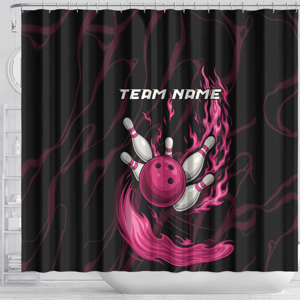 Pink Flaming Bowling Ball and Pins Shower Curtain with Lightning Effect Graphic Design - Wonder Print Shop