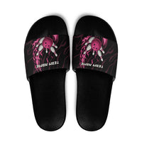 Pink Flaming Bowling Ball and Pins Slide Sandals with Lightning Effect Graphic Design - Wonder Print Shop